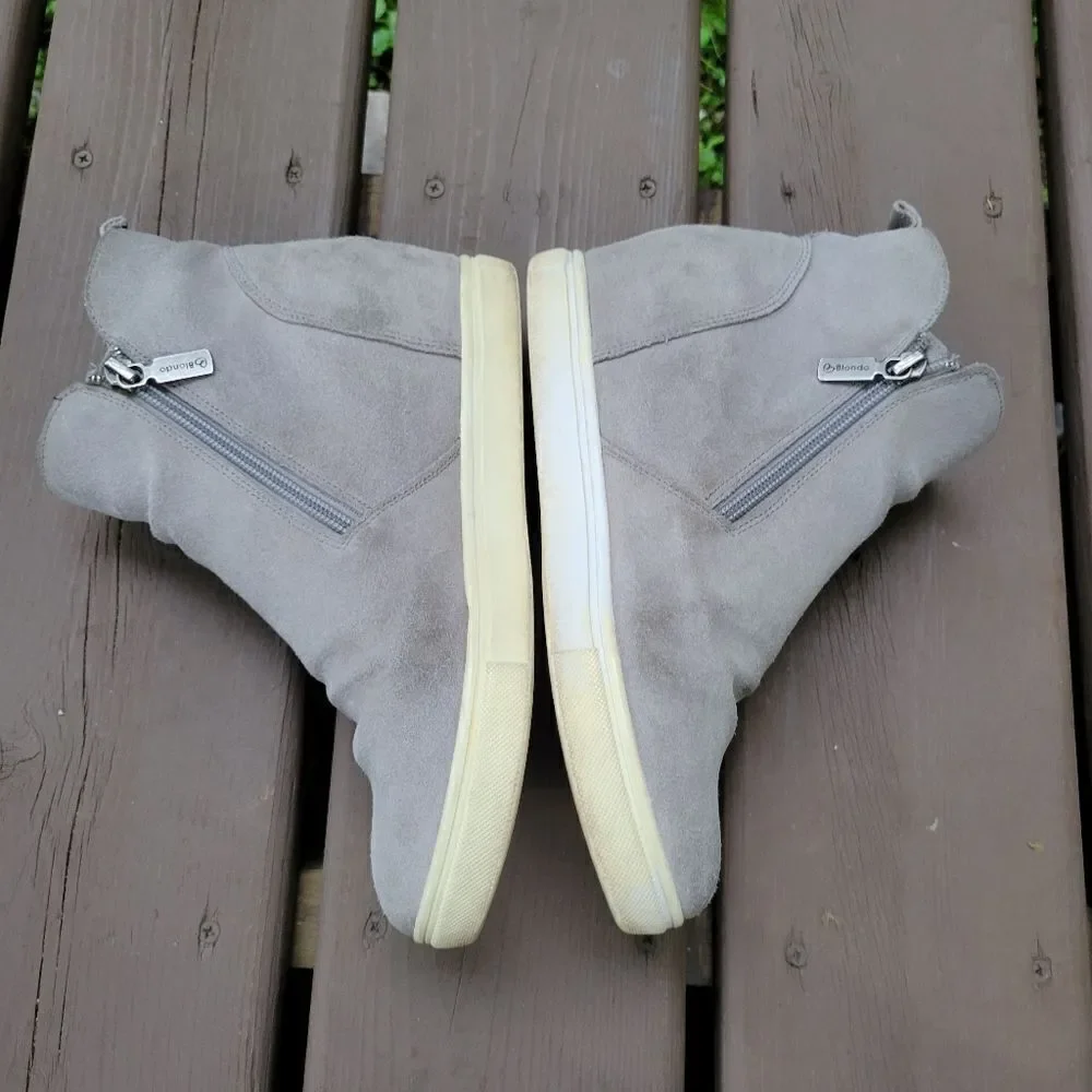 Blondo Giselle Waterproof Gray‎ Suede Leather High Top Side Zip Sneakers 7.5